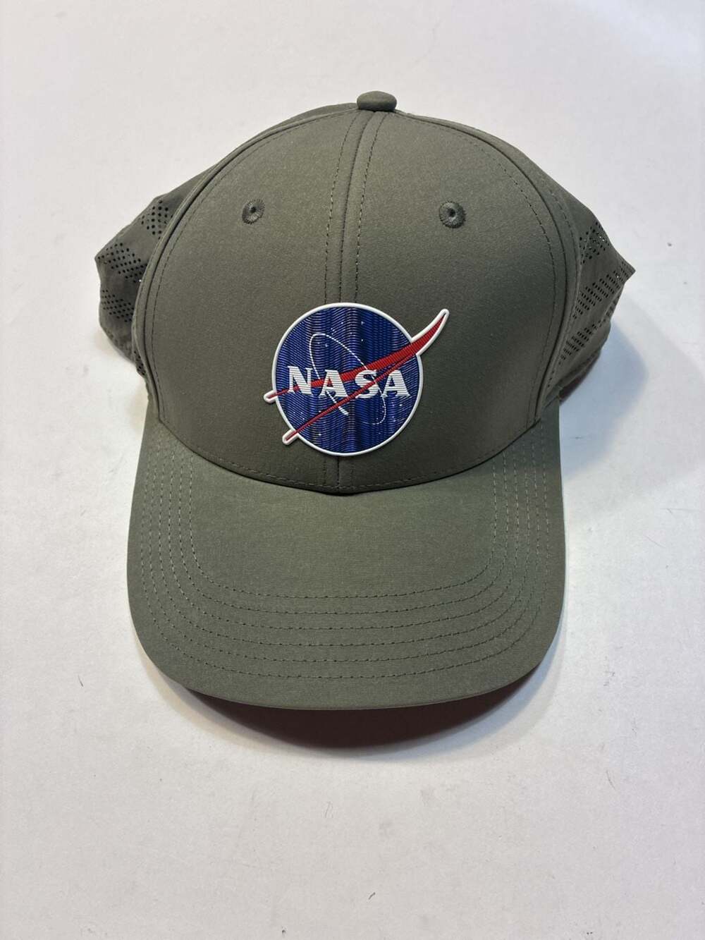 NASA Meatball Logo Vented Snapback Trucker Cap in Olive Green